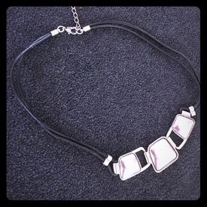 Silver with black leather chain necklace